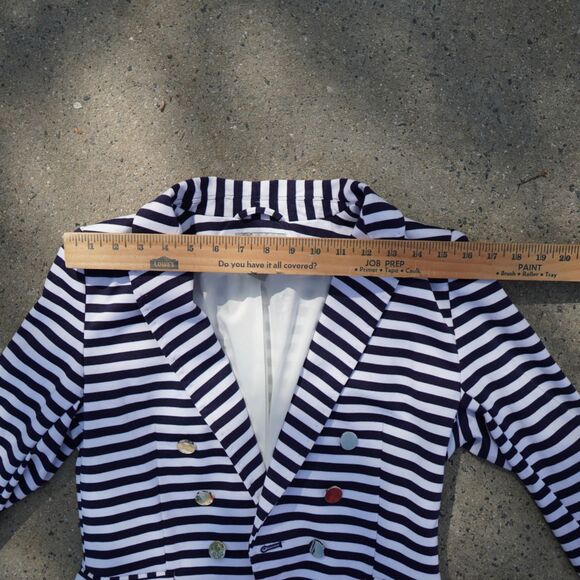 H&M Navy White Striped Blazer Gold Button Tailored Jacket Size 12 Preppy Work - Picture 14 of 15